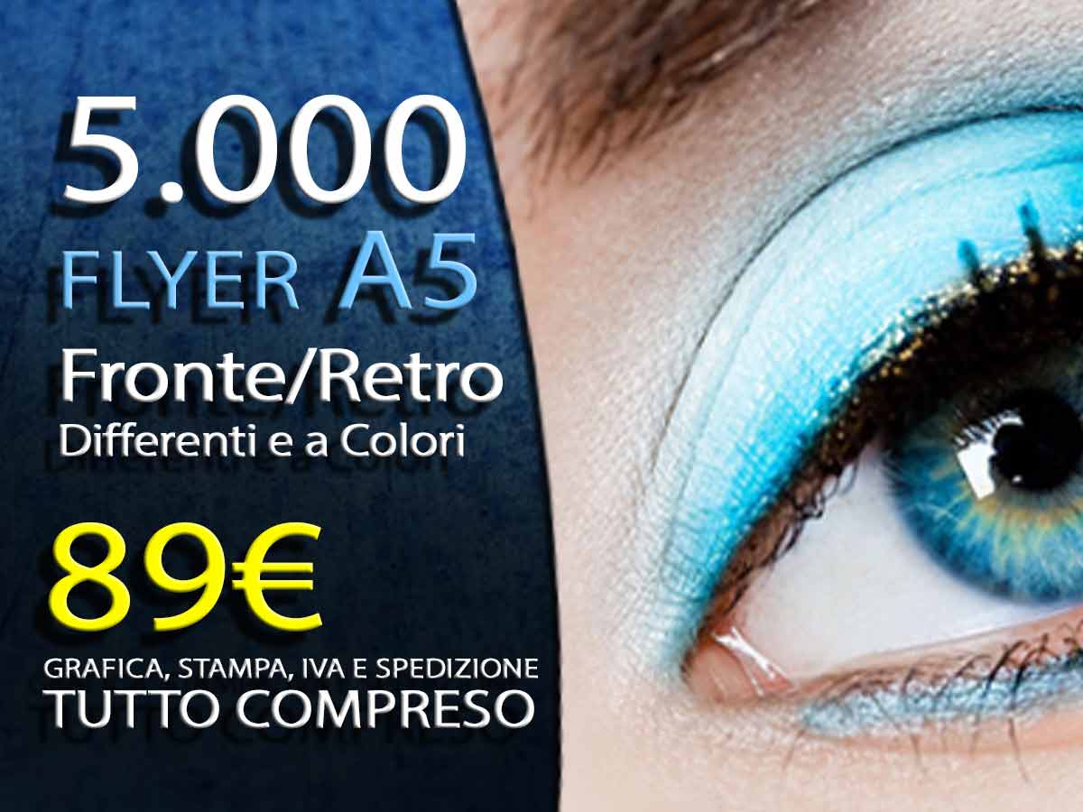 5000 volantini flayer A5 fronte retro offset a colori 89 euro